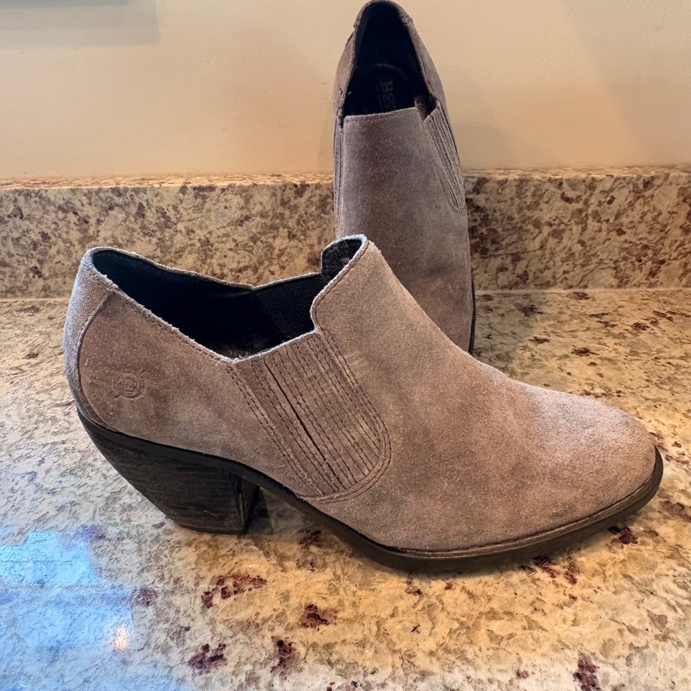 Born F52542 Suede Ankle Booties Womens 10 Taupe Western Boho Shooties